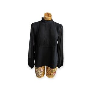 Ann Taylor top blouse high collar pleats long sleeve small